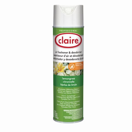 Claire Aerosol Air Freshener and Deodorizer, Lemongrass Citronella, 12 oz Aerosol Spray, 12PK CL1307
